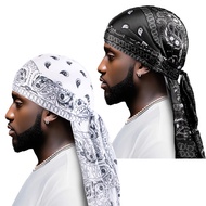 Amoeba Print Silky Durag Bandanas Long Tail Pirate Turban Cap Cashew Flower Durag Turban Outdoor Cyc