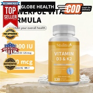 [120 ชิ้น] วิตามิน D3K2 120 แคปซูลสำหรับมังสวิรัติ แคลเซียม K2 วิตามิน D3 120 เม็ด แคลเซียม K2 บำรุง