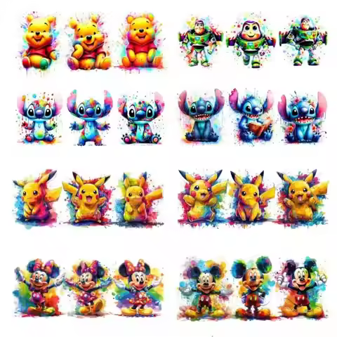 Funko Stitch Mixed Cartoon Decal Wrap Stickers Waterproof UV DTF Cup Mug Wraps Sticker DIY 3D Wrap D