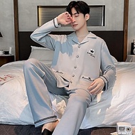3638 - Bộ Pijama nam dài tay cotton cao cấp, mà ghi sáng, trung tính tôn da, size L-3XL