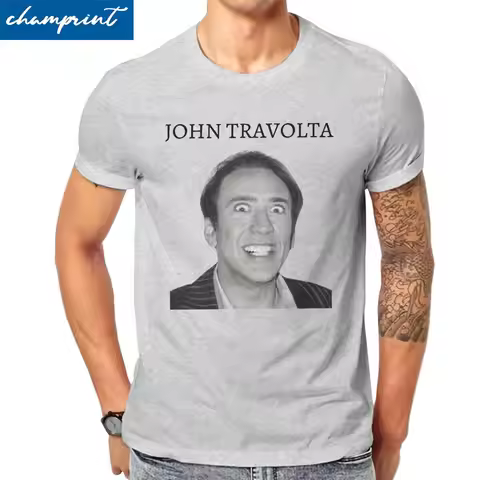 John Travolta Nicolas Cage Funny Meme Men's T Shirt Funny Tees Short Sleeve O Neck T-Shirts Pure Cot