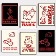 Retro Funny Cartoon Vibes Sad Banana Spicy Chili Flying Pig Cute Anime Poster Canvas Painting Childr