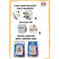 3 WAY ADAPTOR (EASY FOR 2 PIN) (SIRIM) / 13A PLUG TOP (PLUG TOP) / TRAVEL ADAPTOR (WITH USB / WITHOUT USB)
