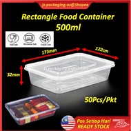 Microwaveble Rectangular Disposable Plastic Food Container / BEKAS PLASTIK MAKANAN Segi Empat 500ml (50Set/Pkt)