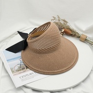 2021 New Summer Bow Sun Hats Empty Top Hat Women UV Protction Caps Cutout Beach Hat Women Sun Cap Ribbon Knit Raffia Hat Sun Hat