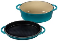 Le Creuset Cast Iron Oval Oven with Reversible Grill Pan Lid, 4 3/4 quart, Caribbean