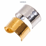 NARCISSUS1Y7KJ Hammer Pattern Bracelet, Hammered Texture Stainless Steel Open Bracelet, Fashion Gold