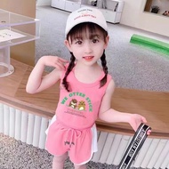BNS 2PCS (Tshirt+Shorts) girl suit kids girl tshirt kids girl short pants kids girl baby girl clothi