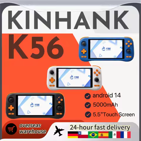 New KINHANK K56 Handheld Game Console, 5.5-inch Touchscreen, Android 14, 5000mAh, Supports 50 Emulat
