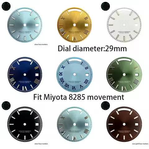 29mm 8285 dial, s logo， Suitable for Miyota 8285 movement, 8285 blue-green luminous hands, gold blue
