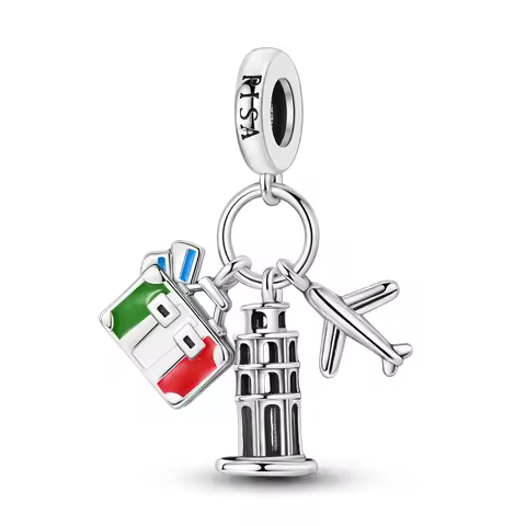 925 Sterling Silver Leaning Tower of Pisa Charm Pendant Italy Travel Women DIY Bracelet Necklace Sou