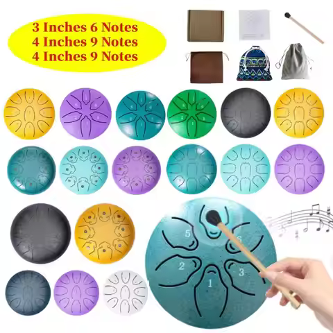 Steel Tongue Drum Portable Rain Drum Hand Pan Drum Percussion Musical Instruments 3/4/6" 6/8/9 Notes