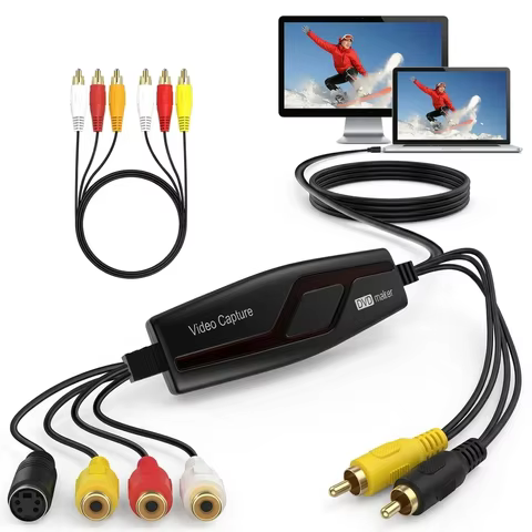 VHS to Digital Converter, USB Video Capture Card for VCR Hi8 Mini DV to Mac RCA to USB Video Convert