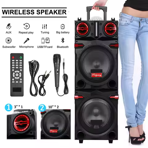 Subwoofer Speaker Dual10 Bass 9000W Portable Bluetooth Speaker Heavy Bass Sound System Party Dual10"