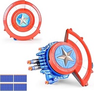 SDSSJCK Captain America Dart Shooting Shield with Double Shoot Blaster and 20 Darts for Nerf Guns Toy, Kids Boys Toddlers Gun Toys Gift for Age 3 5 7 8 12 Years Old Christmas Birthday Holiday Party