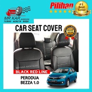 Perodua Bezza Car Seat Cover PVC Leather Black with Red Line Cushion Cover