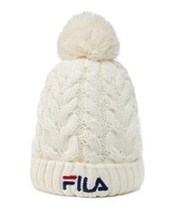 FILA 女款 街頭潮流 造型保暖毛帽 毛球麻花毛帽 -白色 (HTX-5209-WT)
