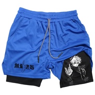 Anime compression shorts men's summer sportswear gym 2-in-1 fitness men's shorts
