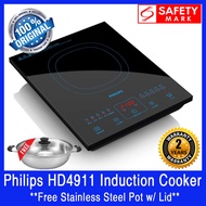 Philips HD4911 Induction Cooker. **FREE STAINLESS STEEL INDUCTION POT WITH GLASS LID**. Sensor Touch Control Panel. 2100 Watts Power. Safety Mark Approved. 2 Years Warranty. Local SG Stock with 3 Pin Singapore Power Plug.