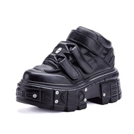 Thick-Sole Punk-Gothic Leather Shoes - Black, Unisex