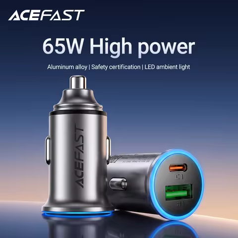ACEFAST Metal Mini PD65W Fast Charging Car Charger For iPhone 16 Dual Port Quick Charging 12V/24V QC