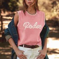 Round Neck Multi Stitch Rodeo Embroidered Sweater Vest Fall, Autumn, Winter, Nashville Concert, Casu