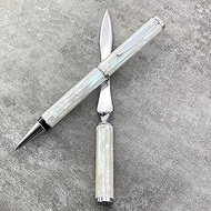 LLACHIEVA Luxury Mother of Pearl Pen &amp; Letter Opener Set - Sea Shell Ballpoint Pen and Matching Envelope Slitter - Fancy Gift for Men, Women (Pearl White)