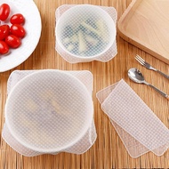 4pcs Reusable Silicone Food Fresh Keeping Stretch Wrap Seal Film Bowl Cover Home Storage and Organiz