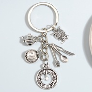 Tableware Keychain Knife Spoon Fork Key Ring Coffee Cup Teapot Clock Owl Key Chains Souvenir Gifts