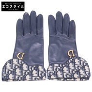 Dior 95GLO751G501 馬鞍手套 Dior Oblique 提花/羊皮馬鞍手套 7.5 碼 [二手]
