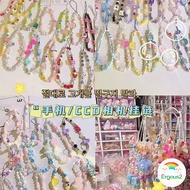 INS Girl Heart DIY Handmade Chain Love Heart Pendant Cord Lanyard Keychain Pink Bow Crystal Chain Lo