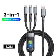 Topewon Transparent Luminous 3-in-1 Super Fast Charging Cable 3 in 1 Charging Cable Universal with T