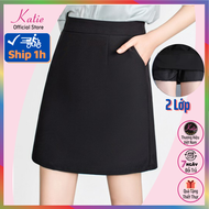 Chân Váy Chữ A Công Sở Đen Lưng Cao Katie Chân Váy A Lót Quần Trong Chiều Dài 45cm Váy A 2 Túi Chất