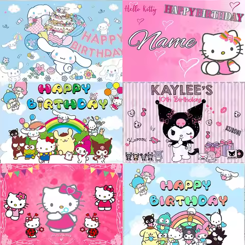 Custom Kuromi Hello Kitty Party Backdrop Decor Baby Girl Kids Birthday Photography Background Charmm
