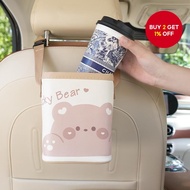 New Cute Cartoon Car Trash Bin, Car Seat Back Storage Bin, Leather Printed Car Hanging Storage Box. 