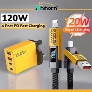 Rhihorn 120W PD Fast Charger with 65W Max Cable | 4in1 IP & Type-C Fast Charging Adapter