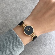 【 日本直送 名牌中古包 】GUCCI 古馳 手錶 黑色 皮革 石英 6000L vintage 古著 yav34a