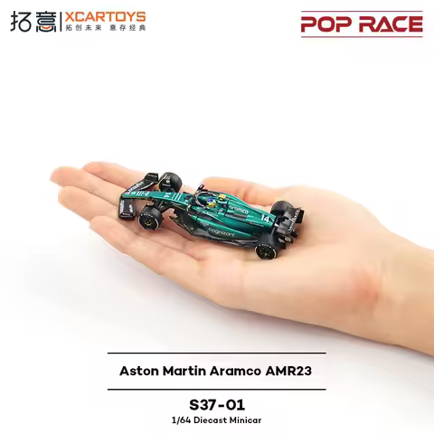 POP RACE 1/64 S37-01 Aston Martin AMR23 F1 #14 Aramco Alloy Diecast Car Model Collection