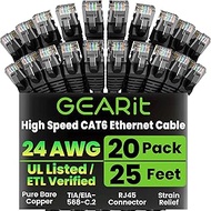 GearIT Cat 6 Ethernet Cable 25 ft (20-Pack) - Cat6 Patch Cable, Cat 6 Patch Cable, Cat6 Cable, Cat 6