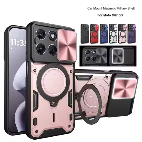 For Motorola Moto G67 G77 5G Case Heavy Duty Shockproof Armor Magnetic Ring Holder Slide Lens Protec