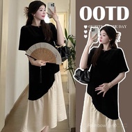 40-90kg孕妇装夏装连衣裙2024新款大码简约夏季裙子大码短袖套装洋气潮Pregnant women suit pulssize oversize fat set