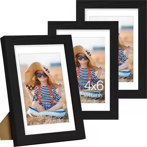 4x6 Picture Frame Set of 3, Display Pictures 3.5x5 with Mat or 4x6 without Mat for Wall Mounting or 