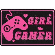 Girl Gamer Metal Tin Sign Game Room Decor Funny Wall Signs For Girl's Room Gift For Gamer Girls