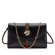 Gucci Black Leather, Strass and Web Stripe Medium Rajah Shoulder Bag Gold Hardware