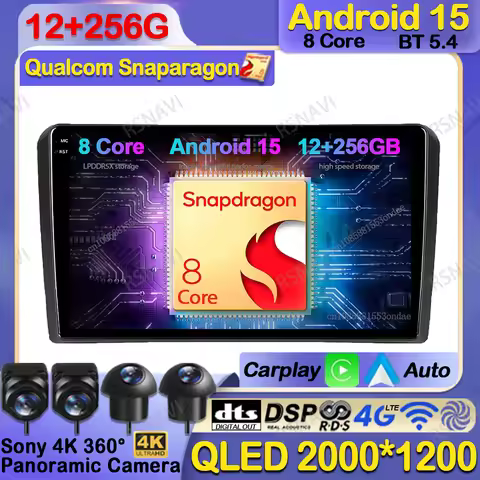 Car Radio Android 15 For Audi A3 8P 2003-2012 5G WIFI 4G LTE Navigation Qualcomm Autoradio Multimedi