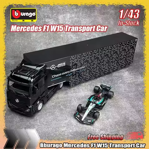 New Bburago 1:43 2024 F1 Ferrari Truck+Sf24 #16 Charles Leclerc Mercedes-Amg Truck+W15 #63 George Ru