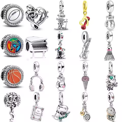New Fashion 925 Sterling Silver Piano Badminton Headphones Guitar Pendant Fit Original Charms Bracel