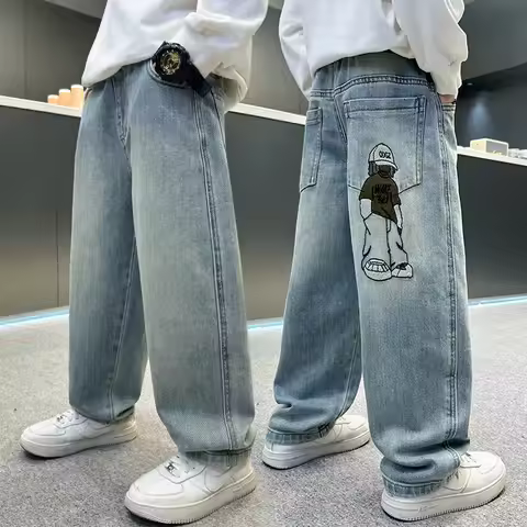 2025 Spring Autumn Fashion Boys Denim Pants Children Trousers Casual Kids Jeans Pants for 4-14 Years