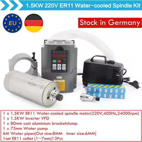 【USA&EU】1.5kw ER11 Water cooled spindle 24000rpm 400Hz 3 bearings 80mm & 1.5kw HY VFD/ Inverter & 80