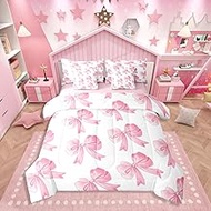 Erosebridal Pink Princess Bow Comforter Set Twin Cute Cartoon Bowknot 7 Piece Bedding Set for Kids G